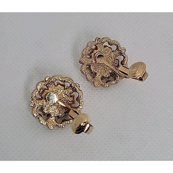Vintage SARAH COVENTRY Clip On Earrings Faux Pink & Pearl‎ Goldtone Flower Rare - Picture 9 of 10